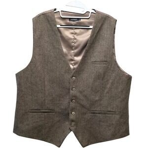 Hisdern Mens Brown Herringbone Tweed Suit Vest Waistcoat Sz 2XL Adjustable Back